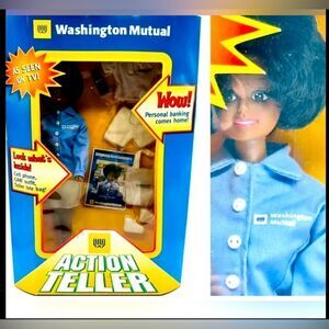 Washington Mutual Bank Action Teller Banker Doll ~NEW~RARE*